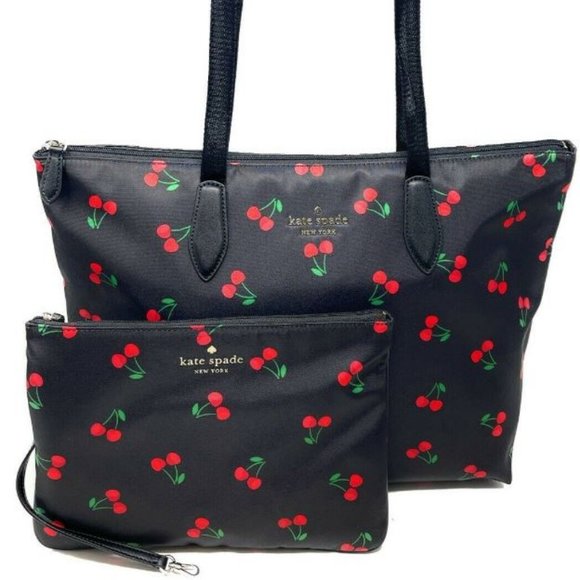 KATE SPADE NWT TOSSED CHERRY MEL PACKABLE TOTE +WRISTLET! - Picture 2 of 13